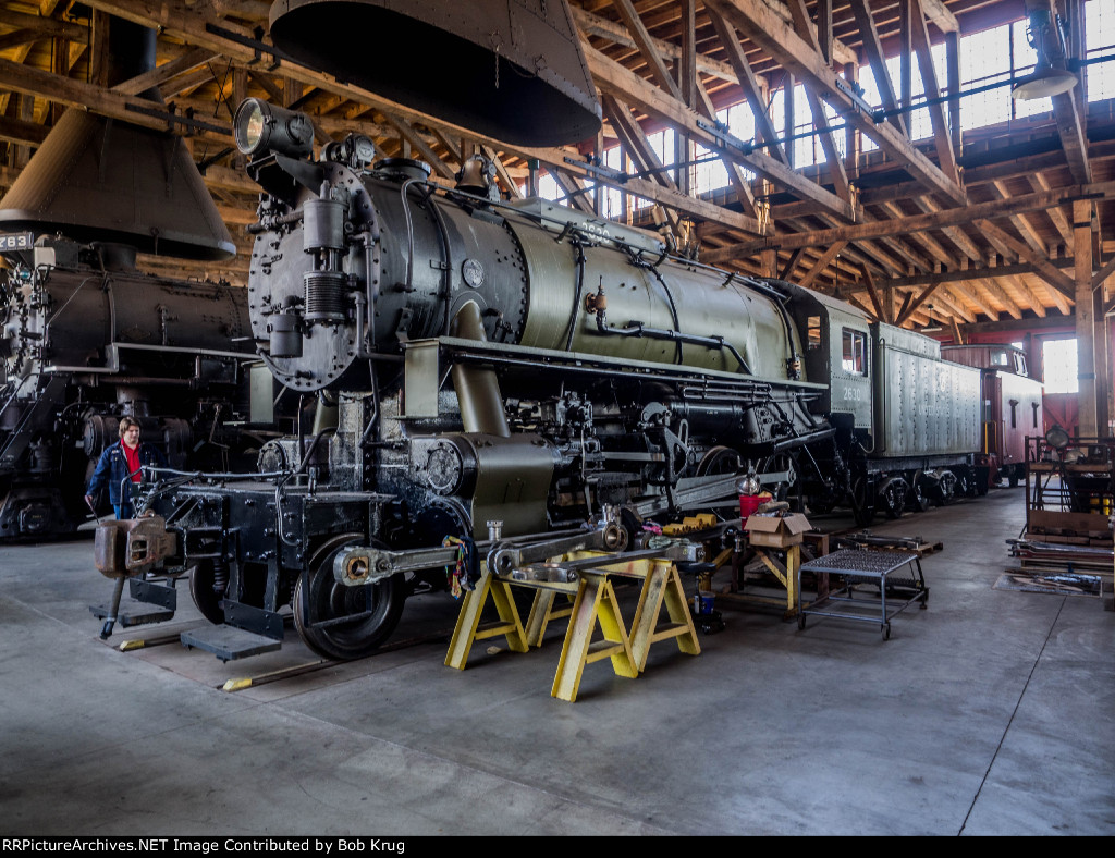 US Army consolidation steam locomotive 2630 at Age of Steam Roundhouse